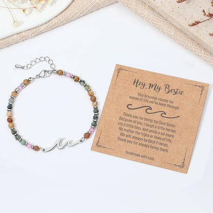 Women's Beaded Wave Bracelet with Natural Stones and Stainless Steel Beads – Friendship Gift Set